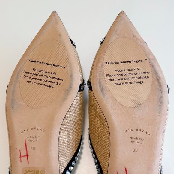 Mia Becar Ines Flat Mule EU 39 Italian Leather Raffia Crystals Slip On Feminine - Picture 12 of 16